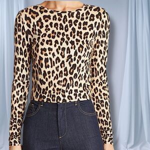 Alice + Olivia Women's Beige Delaina Leopard Print Crop Top Size L